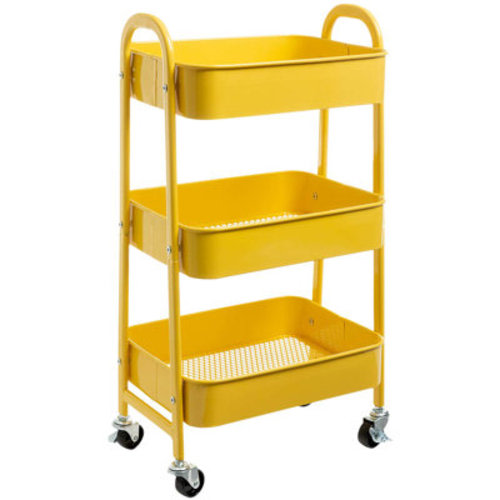 KAISHENGDAA Utility Cart, Movable Rolling Organizer Cart, 3 Tier Metal Utility Cart, Yellow | Wayfair
