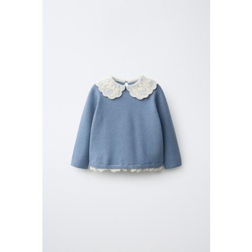 EMBROIDERED COLLAR KNIT JUMPER - Light blue | ZARA United States