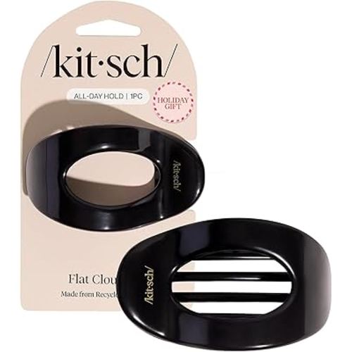 Kitsch Medium Flat Claw Clips for Women - Stylish Flat Hair Clips, Strong Hold for Thick & Fine Hair | Non-Slip for Secure, Comfortable All-Day Wear | Ideal Gifts for Women - Black
