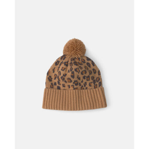 Baby Girl Pom Leopard Beanie - Brown | Carter's