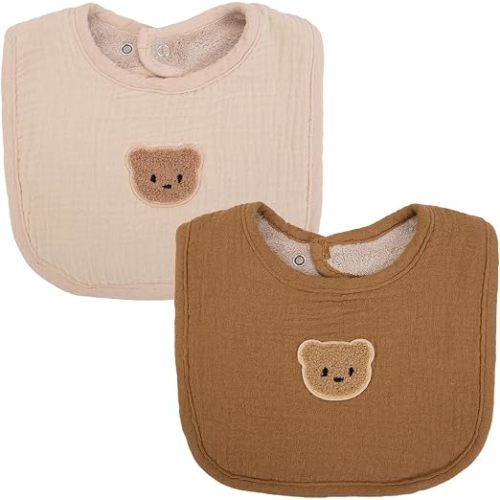 Cute Bear Baby Bibs for Unisex Boys Girls Soft Terry Cloth Adjustable Teething Drooling Bibs for Newborn Toddler