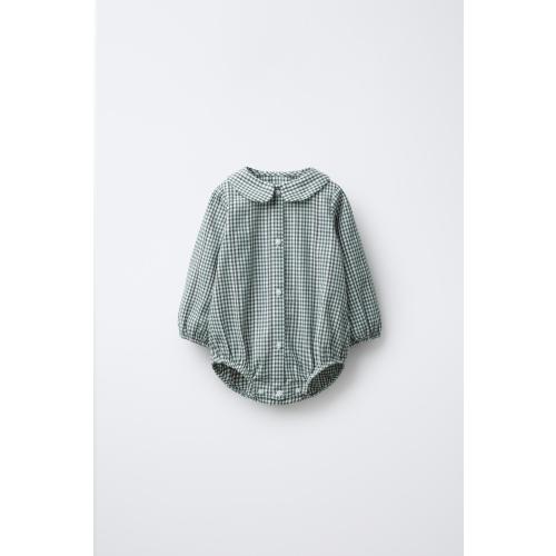 GINGHAM BODYSUIT - Greenish | ZARA United States