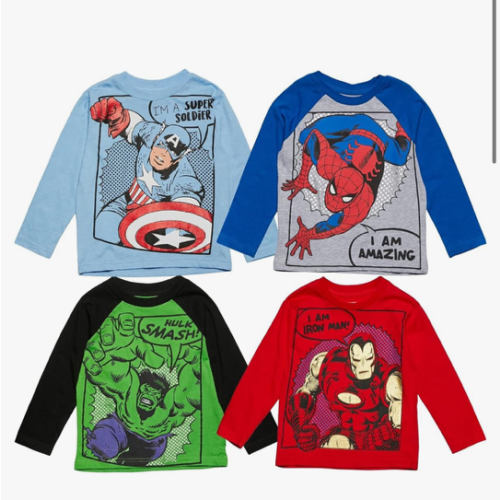 Marvel Avengers 4 Pack Long Sleeve T-Shirts Toddler to Big Kid