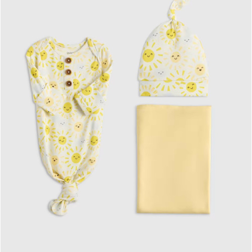 Bamboo Gown, Hat & Swaddle Set in Sunshine