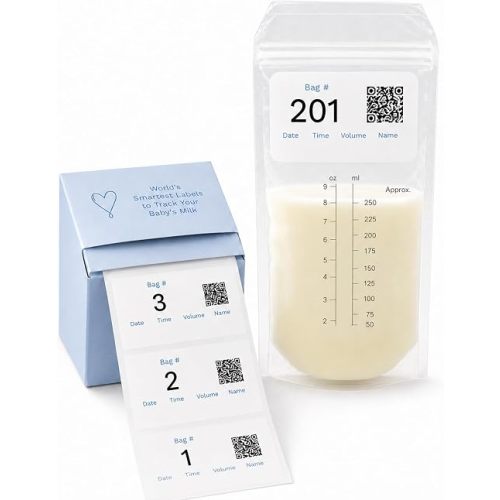 Smart Milk Bag Labels – Breast Milk Expiration, Inventory & Storage Tracking with QR Code – Caregiver Access to Breastfeeding Details – 500 Consecutively Numbered Self-Adhesive Labels