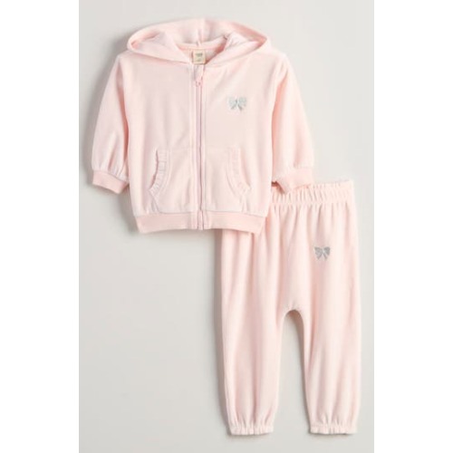 Bow Embroidered Velour Full Zip Hoodie & Joggers Set, 3M