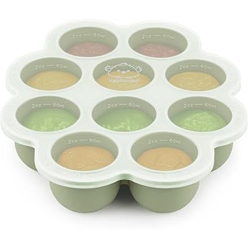 KeaBabies Silicone Food Freezer Trays with Lid, 2oz x 10 Pods Baby Food Storage Containers, Easy Puree Meal Prep, Breast Milk Silicone Freezer Molds, Dishwasher, Microwave Safe, BPA-Free (Sage)