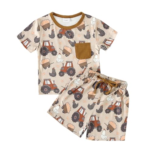 SAYOO Toddler Baby Boy Farm Clothes Western Farm Chicken Animals/Tractor Shirt+Short Pant Summer Short Outfit Country Stuff
