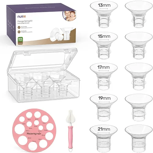 Nuliie 10PCS Flange Sizing kit 13/15/17/19/21mm for 24mm Flange/Shield of Most Pumps, BPA-Free Flange Inserts, Compatible with Momcozy/Elvie/Spectra/Bellababy/TSRETE/Nuliie Breast Pumps