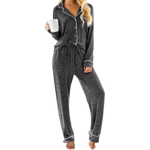 PrinStory Womens Pajama Sets Long Sleeve Pajamas Set Button Down Pjs Sets for Women 2 Piece Lounge Set
