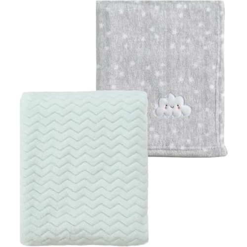 CREVENT 2Pcs 30''X40'' Cute Cozy Fluffy Warm Baby Blankets for Infants Toddlers' Bedding Crib Cot Stroller - Grey Cloud + Avocado Green
