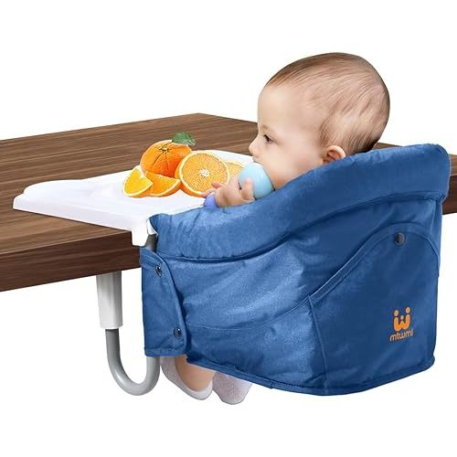 MTWML Hook On High Chair with Tray,Portable Baby High Chair That Attaches to Table,Clip On Fast Table Seat for Babies and Toddlers.Baby Feeding Seat for Dining Tables and Counter(Pure-Blue)