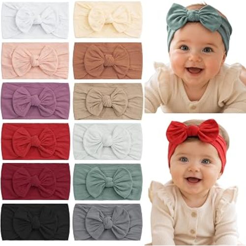 JOYOYO 12 Colors Soft Wide Turban Baby Headbands with 3.5 inches Hair Bow