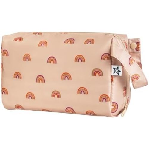 Tiny Twinkle Waterproof Travel Toiletry & Makeup Bag Organizer | Makeup Pouch with Multiple Compartments & Snap Handle for Travel | Gift for Teen Girls and Women (Boho Rainbow)