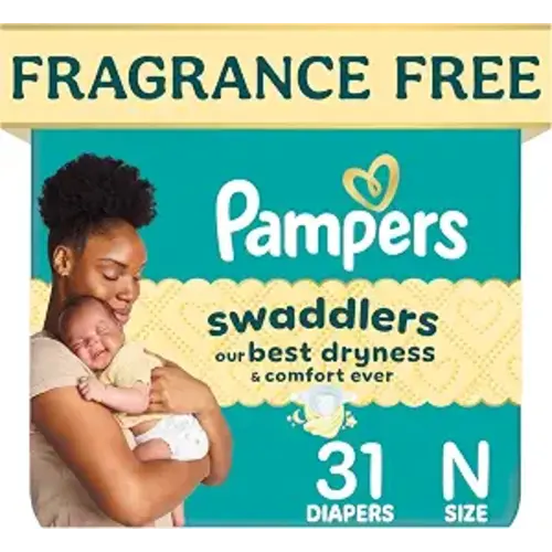 Pampers Swaddlers Diapers, Size 0 (up to 10 lbs), 31 Count, Absorbent, Keeps Baby Dry and Comfortable, Pediatrician Recommended Skin Safe Disposable Baby Diaper