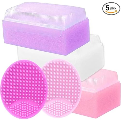 Cradle Cap Brush and Sponge Set for Baby - Bath Essentials for Newborns | Treatment Comb | Baby Bath Sponges (5-Pack Pink)