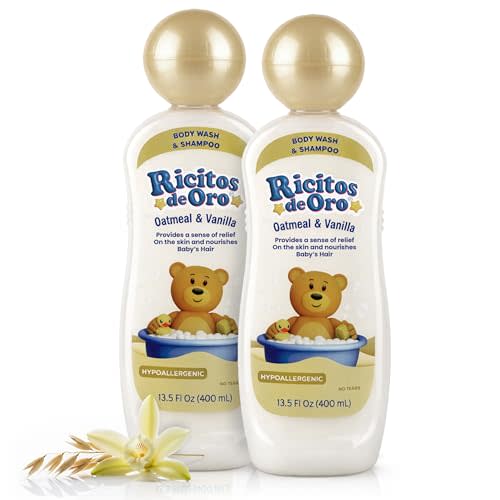 Ricitos de Oro Baby Shampoo & Body Wash with Oatmeal & Vanilla | Gentle Baby Wash for Sensitive Skin | Moisturizing Formula for Hair & Skin | 13.5 Fl Oz Bottles | 2-Pack