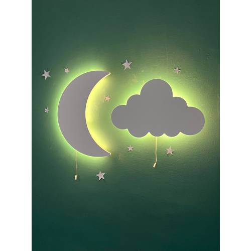 Set of 2 Crescent & Cloud Wall Light, Kids Room Decor, Baby Nightlight, Children Night Lamp, Gift for Baby