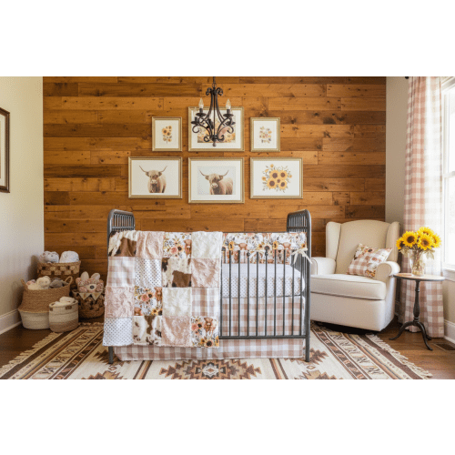 Highland Cow Crib Bedding - Sunflower Rose Western Girl Nursery Set – DBC Baby Bedding Co