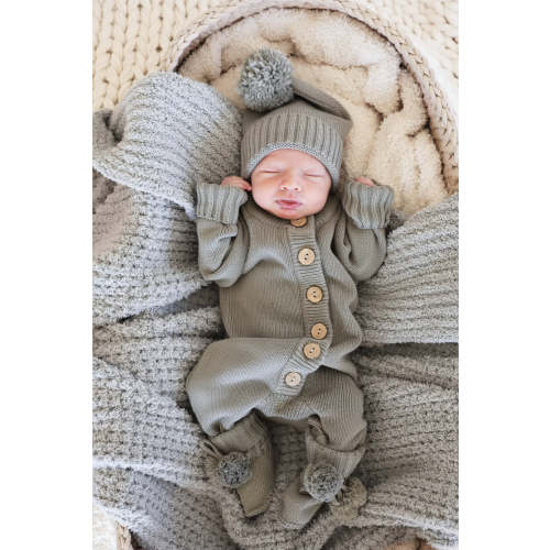 Knit Sweater Button Romper in Smoke | Caden Lane