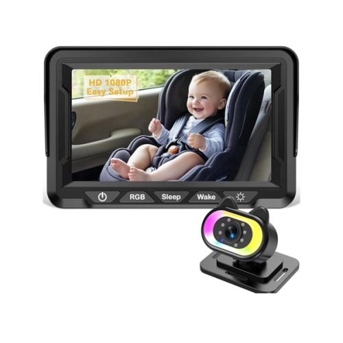 Baby Car Camera for Backseat – HD 1080P, 150° Wide Angle, Night Vision, Easy Installation, Adjustable LED Light, 4.3” LCD Display, Anti-Glare