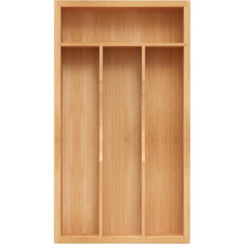 Small Silverware Organizer, Bamboo Kitchen Drawer Organizer, Utensil Holder, Cutlery Tray & Spoon Flatware Storage with Grooved Drawer Dividers