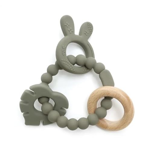 Bohemian Teether | Baby Teether | Sensory Exploration and Teething Relief | 100% Food-Grade Silicone Teether Toy | BPA Free | Chewbeads | Silicone with Beechwood Ring | (Sage)