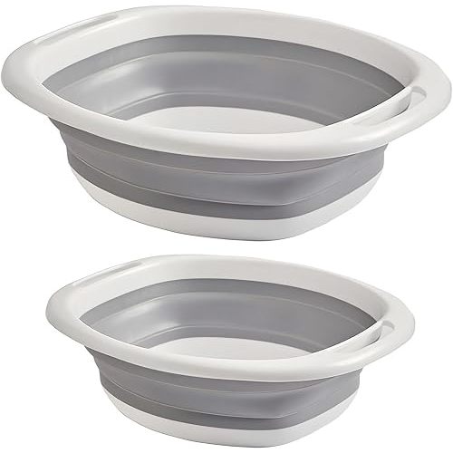 2 Pack Collapsible Wash Basin, Portable Wash Basin with Handles for Kitchen Sink Fruits Vegetables Home Camping Easy Storage (Grey)