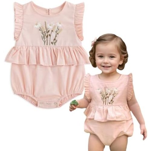Simplee kids Newborn Infant Rompers Baby Girls Summer Ruffle Sleeveless Embroidery Bodysuit Outfits
