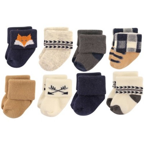 Hudson Baby Basics Infant Baby Cozy Terry Socks 8-Pack, Woodland Green, 0-6 Months