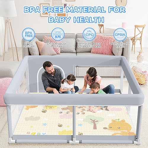 Baby Playpen with Mat, 50x50 Inch Play Pen, Playpen for Babies and Toddlers, Baby Playard for Indoor & Outdoor Active Center Game Fence, with Skin-Friendly Fabric and Soft Breathable Mesh