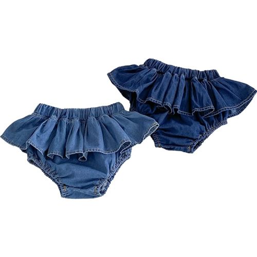Colorful Childhood Toddler Denim Bloomers Shorts Baby Girls Boys Loose Harem Shorts 2pcs