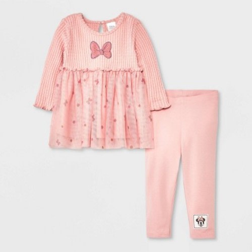 Baby Girls' Disney Mickey Mouse & Friends Polka Dots Top and Bottom Set - Pink 18M