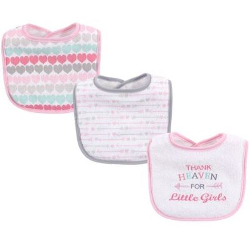 Luvable Friends Baby Girl Cotton Drooler Bibs with Fiber Filling 3pk, Girl Thank Heaven, One Size