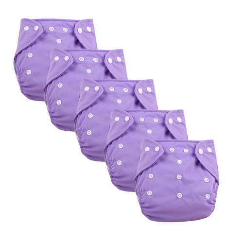 QIEZHON Baby Cloth Diapers 5 Pack with Inserts,Adjustable Washable and Reusable Pocket Diapers Breathable Leak Free for 0-3 Years Baby Girls Boys Purple