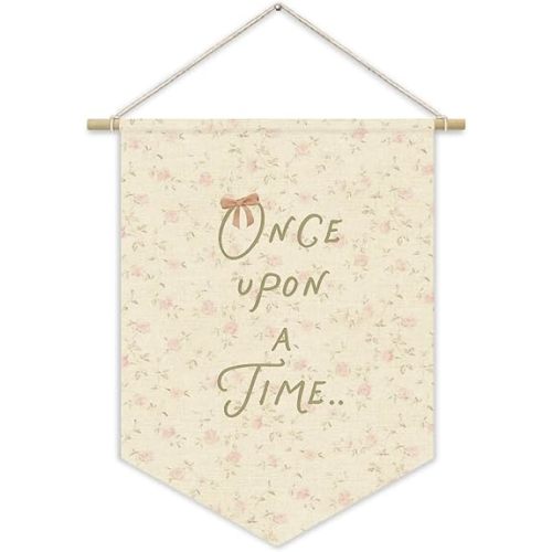 Once Upon A Time Princess Room Decor for Girls,Reading Corner Decor Pink Pennant Banner for Baby Girl Nursery Wall Hanging, Princess Playroom Toddler Bedroom Decorations 15x11 Inch