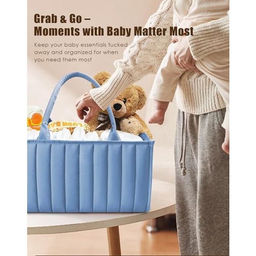 SWEET DOLPHIN 2-Pack Baby Diaper Caddy Organizers, Stylish Storage Baskets for Newborn Essentials, Diaper Station & Car Travel, Value Bundle for Baby Shower Gifts & Registry Must-Haves - Grayish Blue