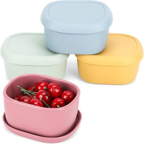 4 pcs 7 oz Silicone Snack Containers for Kids Small Food Containers with Lids, Fruit Container for Lunch, Stackable Lunch Container for Kids, Daycare, School and Travel