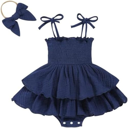 TITKKOP Baby Girl Summer Outfits Infant Double Romper - Sleeveless Bodysuit & Cake Smash Outfit