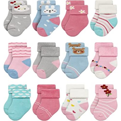 RATIVE Newborn Baby Socks 0-6,6-12 Months Thick Terry Turn Cuff Socks for Unisex Boys Girls