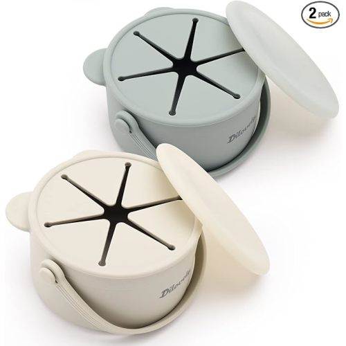 Baby Snack Cup No Spill, Silicone Toddler Snack Container with Lid, Snack Catcher Spill Proof, Baby Travel Essentials, 2 Pack Dishwasher Safe and BPA Free 9 Oz, Dark Green/Light Green