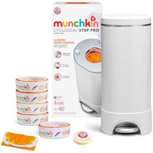 Munchkin CycloSeal Step Pro Diaper Pail Gift Set Powered by Arm & Hammer