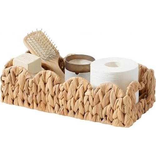 StorageWorks Wicker Scalloped Basket, Small Bathroom Baskets for Storage