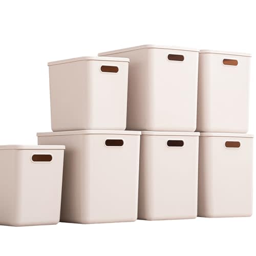 GUMEIGODA Plastic Storage Bins with lids,Storage Baskets,Container with handle,Storage Organizer Bins for Shelves,Office,Bedrooms,Closets, Cabinets(Grey，5XL+2L)