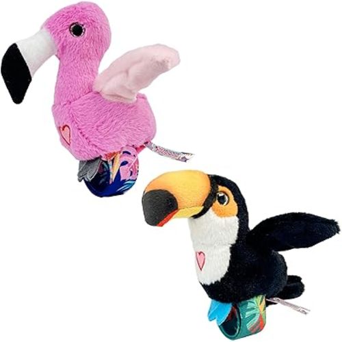 Birds 2 Pack - Toucan & Flamingo - Slap Bracelet Interactive Plush Toy Birds, They Chat-Sing-Mimic Each Other, Flap Wings, Kids 3+