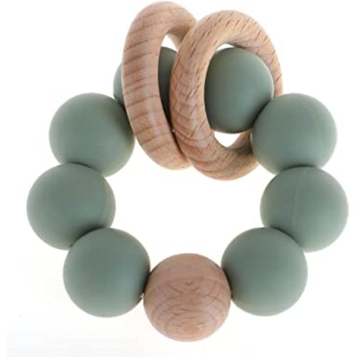 Silicone Baby Teether, Food Grade Silicone & Beech Baby Teething Toy, BPA Free (Sage)