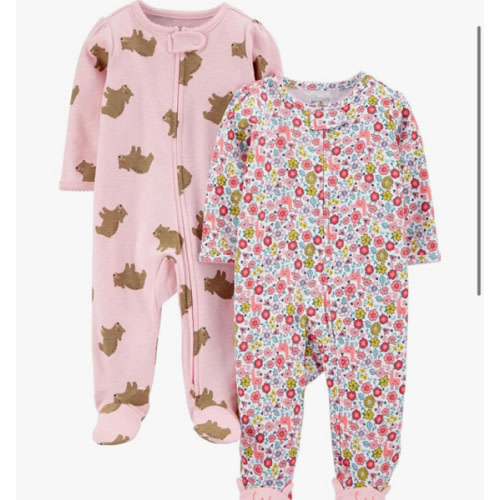 Simple Joys by Carter's Baby Girls' Cotton Footed Sleep and Play, Pack of 2