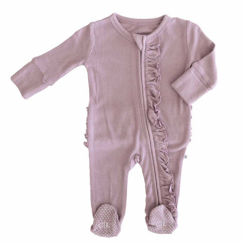 Personalized Bamboo Waffle Zipper Ruffle Footies | In Bloom