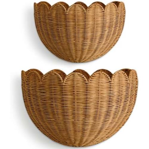 Amazon.com: BEBE BASK The Original Scalloped Wicker Wall Basket – Set of 2 (16x10x7 In) | Handwoven Scalloped Wall Baskets, Rattan Wall Hanging Baskets, Wall Storage Basket for Nursery, Living Room, Mocca