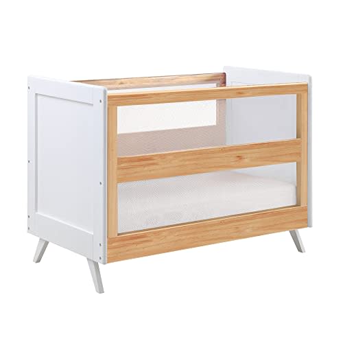 BreathableBaby Breathable Mesh 3-in-1 Convertible Crib (Toddler Bed Kit Sold Separately) — Beech & White — Two Adjustable Mattress Heights — Greenguard Gold Certified